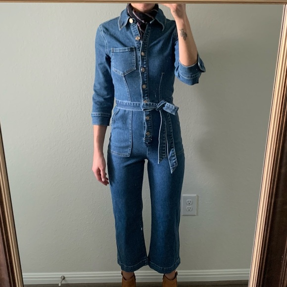 7 for all Mankind vintage cropped denim jumpsuit - Picture 2 of 15